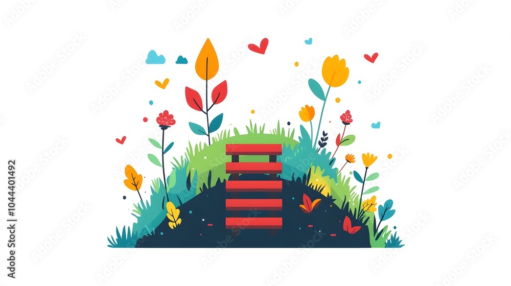 Poster flat design of a simple ladder growing from the ground up towards the sky symbolizing the concept of