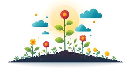 Fototapeta premium Ladder Growing from the Ground to the Sky Flat Design Symbolizing Expansion Growth and Limitless Potential