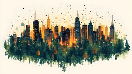 Fototapeta premium Binary Code Expanding into a Futuristic City Digital Growth and Technological Innovation Powering Urban Development