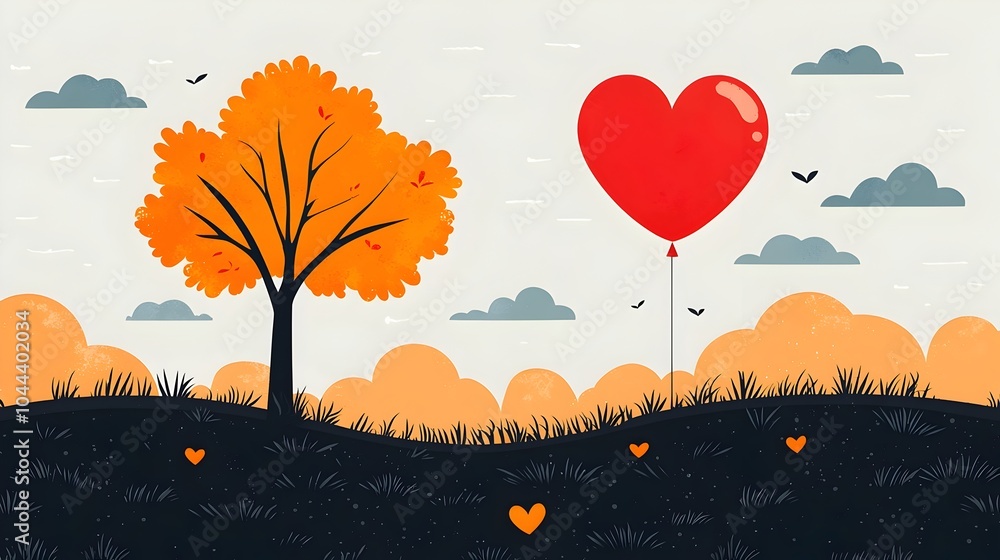 Poster balloon ascending gracefully from a small sapling representing the growth development and untapped p
