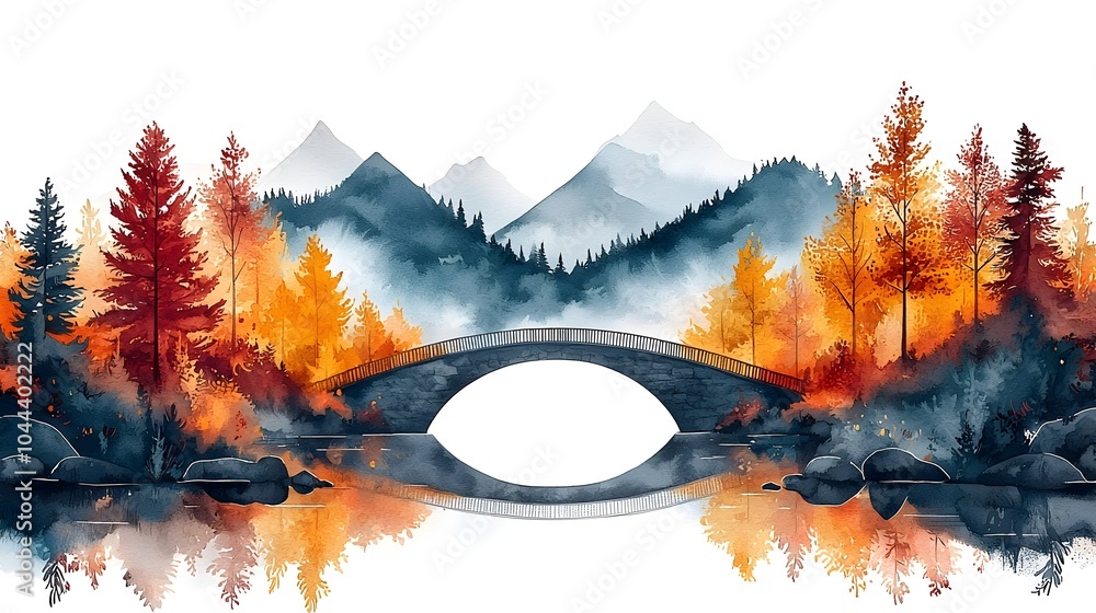 Poster expanding bridge structure spanning across a river symbolizing growth progress and the connecting of