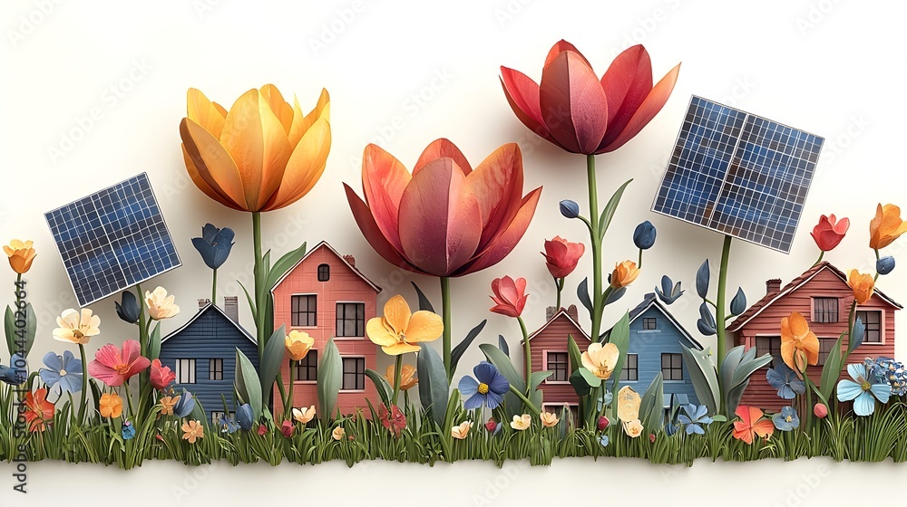 Wall mural flower petals transforming into solar panels illustrating the potential for sustainable growth and t