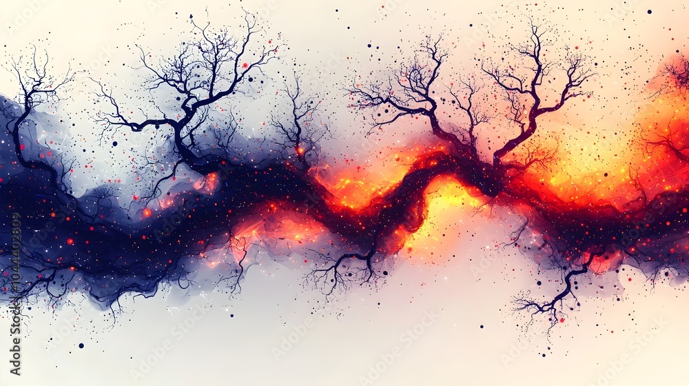 Poster digital tree branches expanding from data lines flat design depicting technology growth data expansi