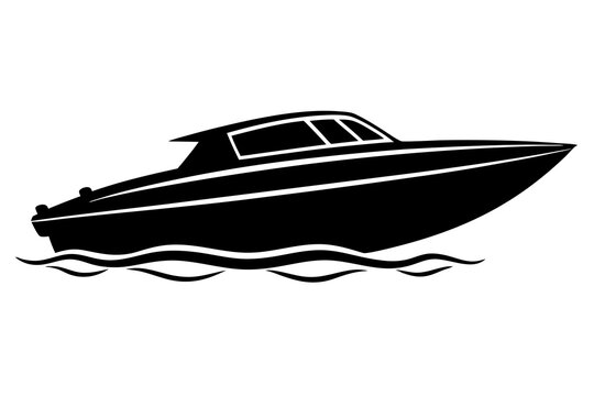 black speedboat on water clip art preview