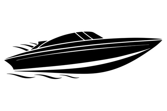 black speedboat on water clip art preview