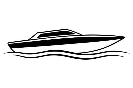 black and white boat on water clip art preview