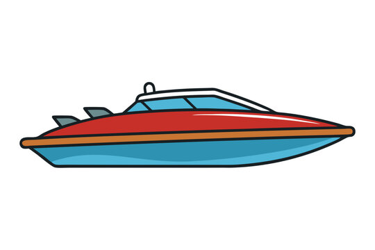 red and blue boat cartoon style clip art preview