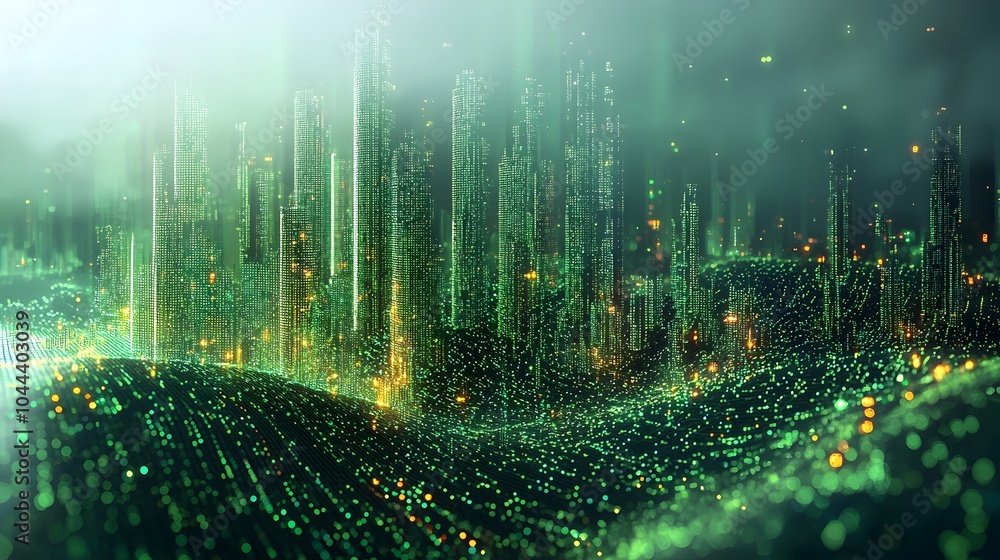 Poster data grid transforming into lush forest representing the growth and progression of structured inform