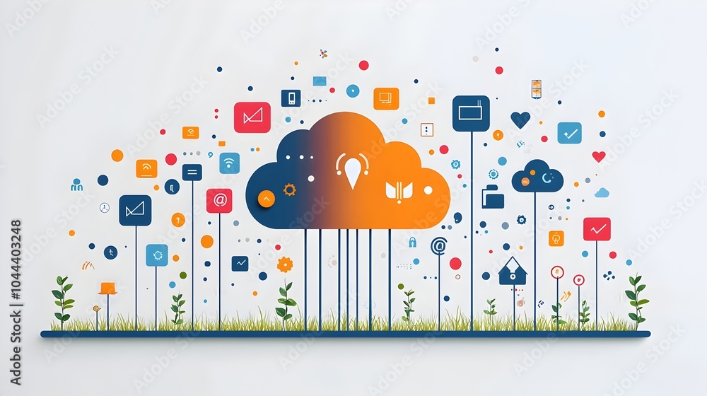 Poster of a data cloud transforming into a growing organic plant symbolizing the growth and innovation of d