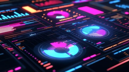 Vibrant 3D Financial Data Visualization in Business Setting