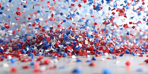 Obraz premium Red, white, and blue confetti falling on ground with asymmetrical composition