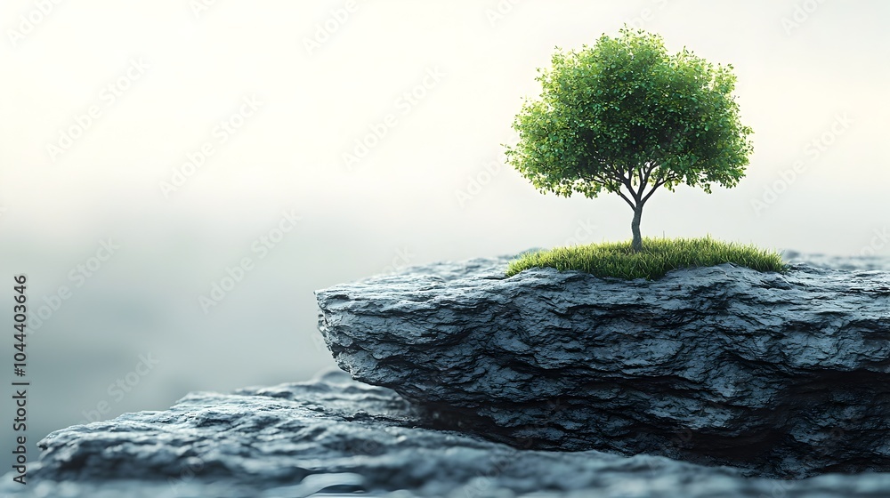 Aufkleber minimalist flat design depicting a tree growing out of a mountain symbolizing the concept of overcom