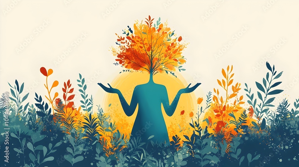 Poster of a human figure seamlessly transforming into a tree representing the concept of personal growth de