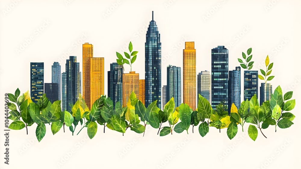Poster abstract depicting a sprout transforming into a towering skyscraper symbolizing the concept of urban