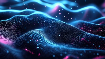 Abstract Blue and Pink Wave of Glowing Dots