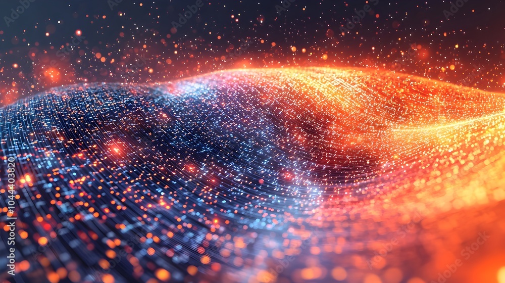 Poster binary stream expanding into a growing network representing data driven growth and digital transform