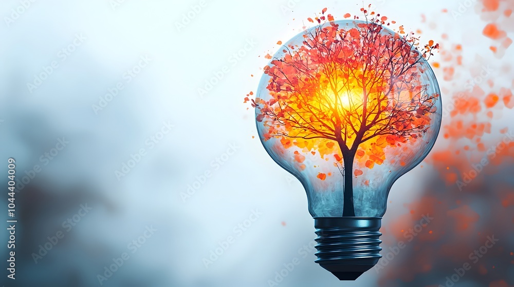 Aufkleber lightbulb transforming into a rising tree on a white background symbolizing the growth potential and