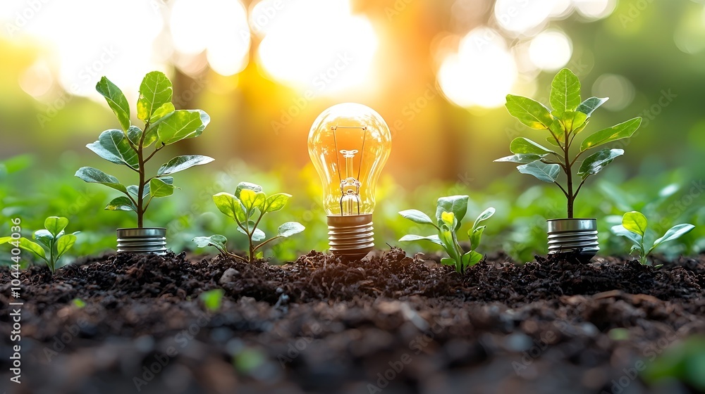 Aufkleber lightbulb transforming into a rising tree depicting the growth and potential of an innovative idea f
