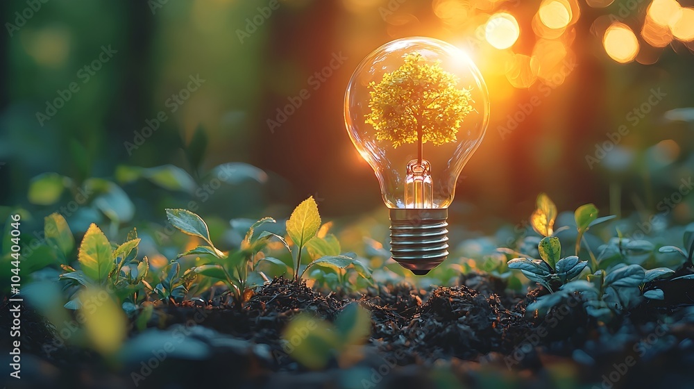 Aufkleber lightbulb transforming into a rising tree a flat design depicting the concept of idea growth creativ