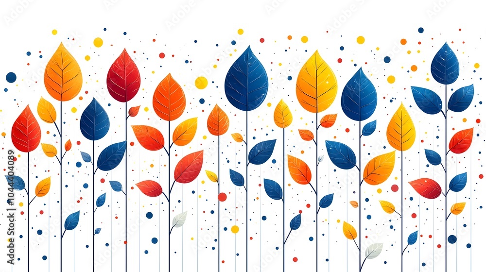 Aufkleber digital leaves growing and thriving within a flat minimalist of a networked data system