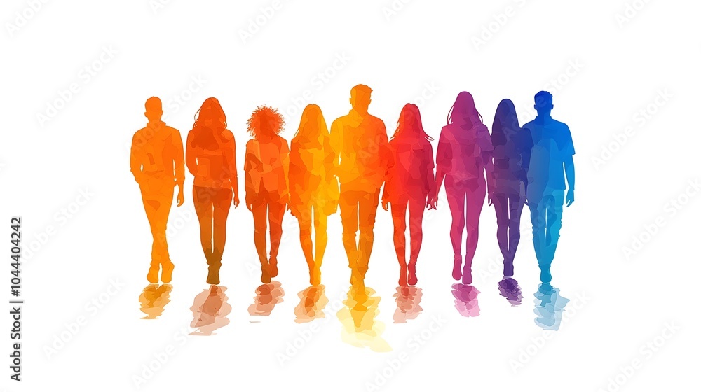 Poster silhouette figures expanding and transforming to represent the concept of personal growth potential 