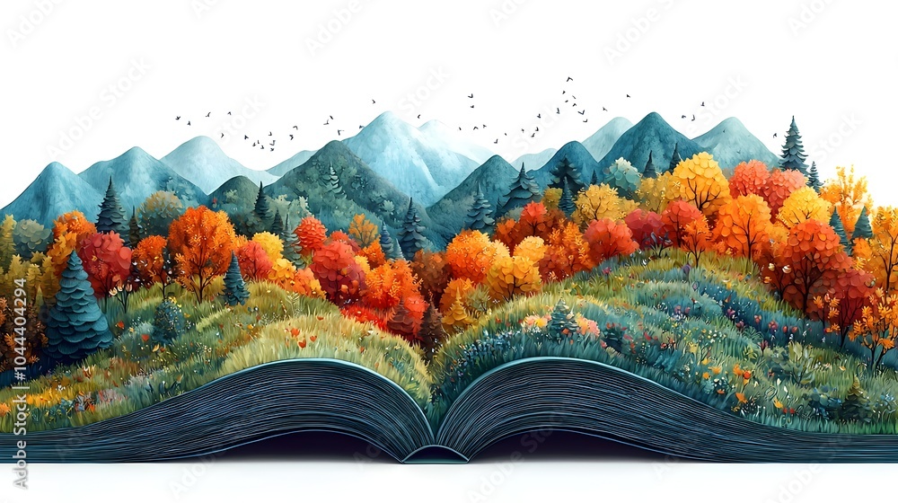 Poster expanding book pages unfolding into a vast landscape representing the growth and potential of educat