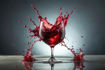 Fototapeta premium Red wine splash on nature background high angle, isolated