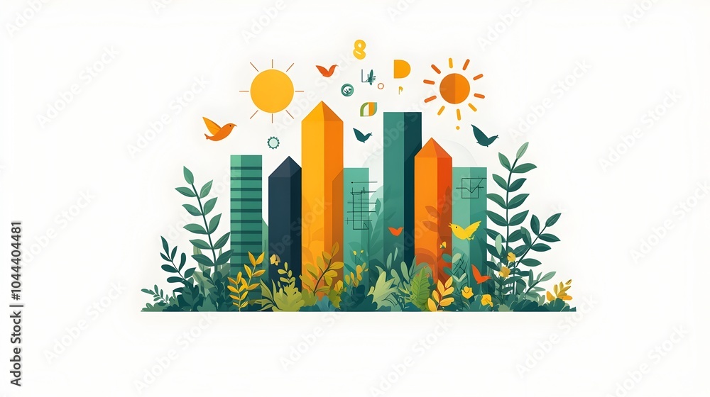 Poster visually compelling flat design of an expanding bar graph metaphorically representing business growt
