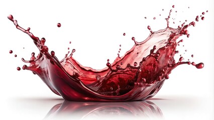 Red wine splashing in wide angle on white background