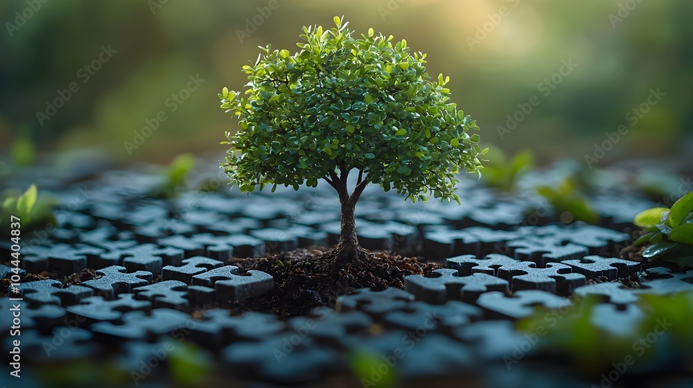 Poster puzzle pieces coming together to form a stylized tree representing the growth and potential that can