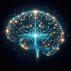 Fototapeta premium Glowing Neural Network in the Shape of a Human Brain: Futuristic Visualization Representing Artificial Intelligence, Machine Learning, Neural Pathways, and Dynamic Data Flow