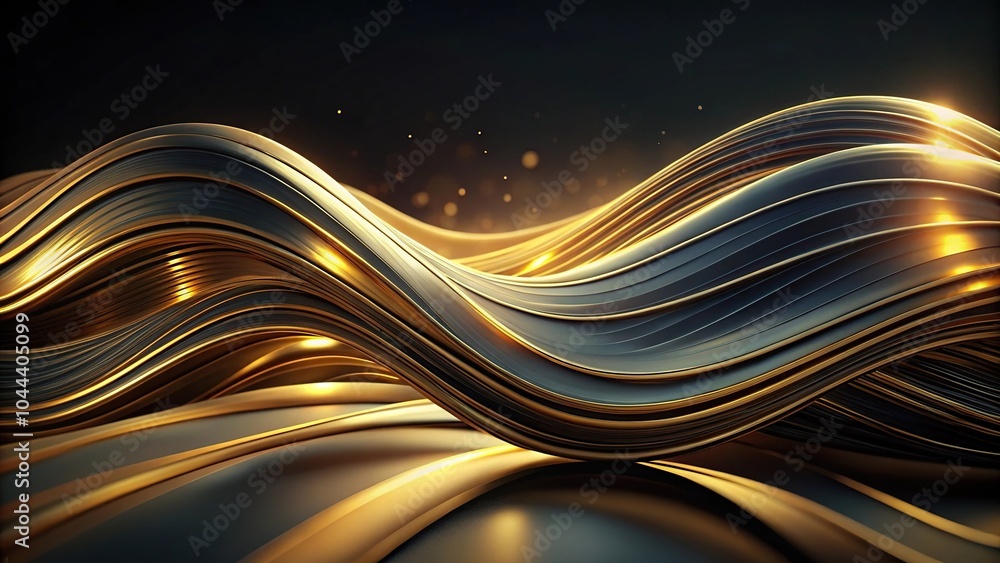 Poster refined abstract motif with golden wave patterns on a dark backdrop