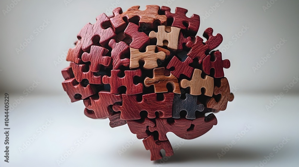 Poster puzzle pieces coming together to form a flat design of a brain symbolizing creative problem solving 