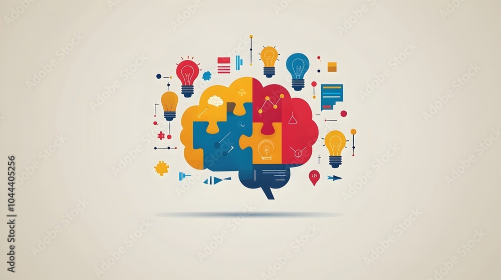 Poster puzzle pieces coming together to form the shape of a brain representing the creative problem solving