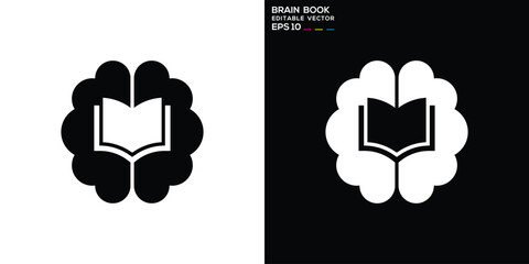 Design template of brain and book. Intelligence, smart, learning. Icon symbol EPS 10