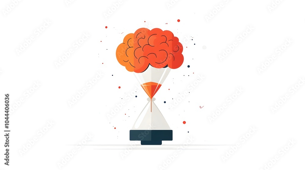 Poster hourglass morphing into a brain time fueling creativity in flat design conceptual image showcasing t