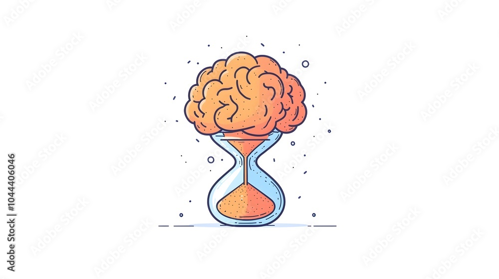 Aufkleber hourglass morphing into a brain time fueling creativity conceptual on isolated white background flat