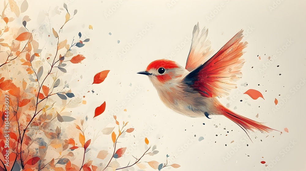 Poster creative and imaginative depicting a whimsical metamorphosis of a fish transforming into a bird in a