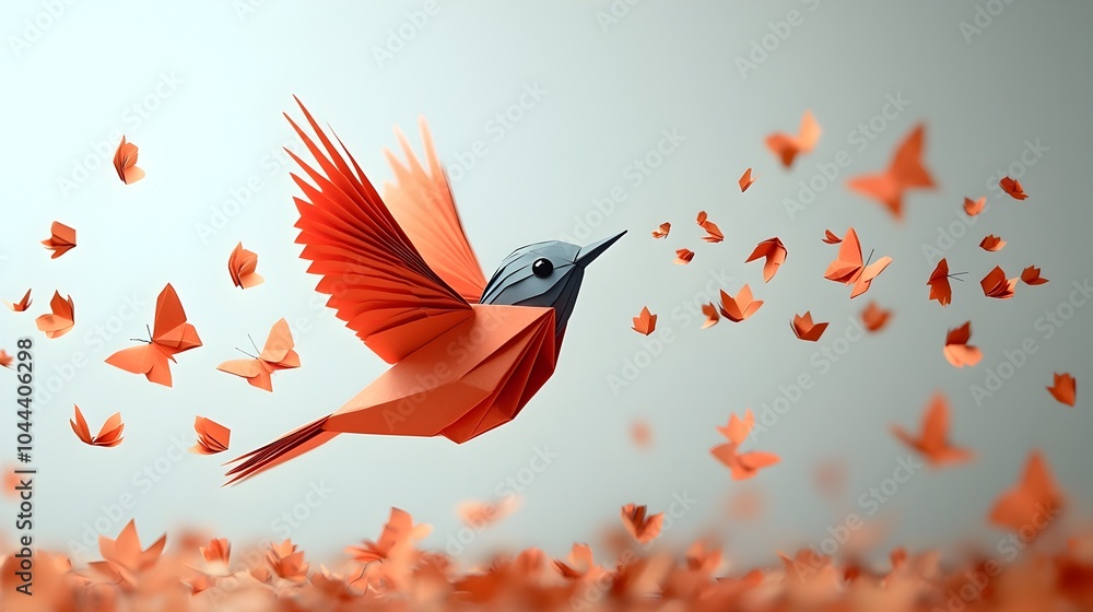 Aufkleber origami bird transforming into a real flying creature symbolizing imagination transformation and the