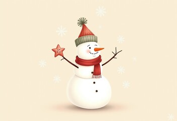 Adorable Watercolor Snowman with a Carrot Nose and Red Scarf, Perfect for Nursery Decor in a Serene Winter Wonderland
