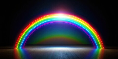 Reflected backlit rainbow colors on black background with abstract design