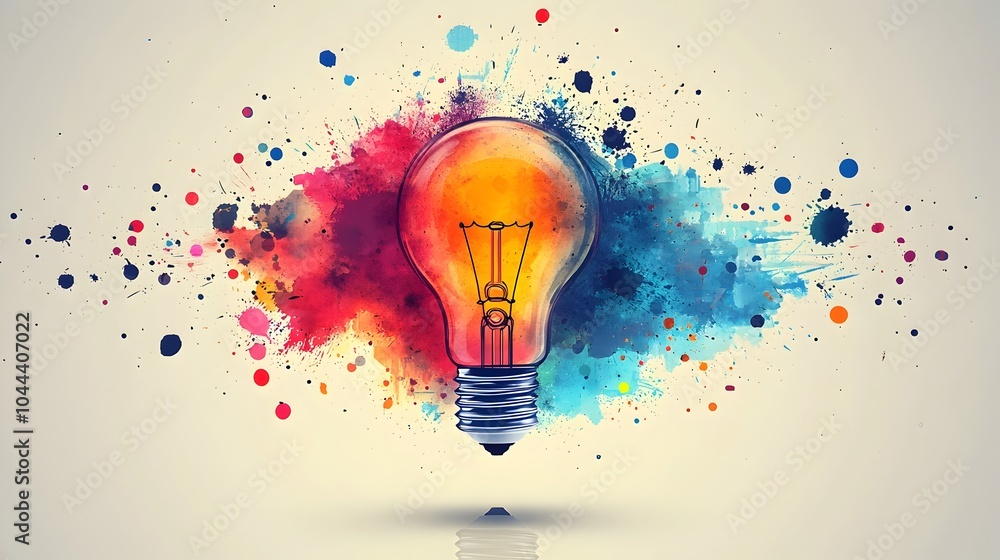 Poster idea lightbulb transforming into a computer representing the convergence of creativity and advanced 