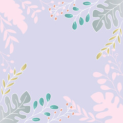 Floral frame with leaves and space for text. Vector illustration.