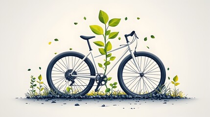 Fototapeta premium Bicycle Wheel Transforming into a Flourishing Plant A Flat Design Representing the Concept of Sustainable Growth and Transportation for the Future