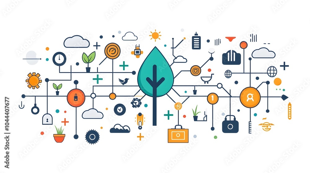 Poster seed transforming into renewable energy network for sustainable growth flat design on isolated white