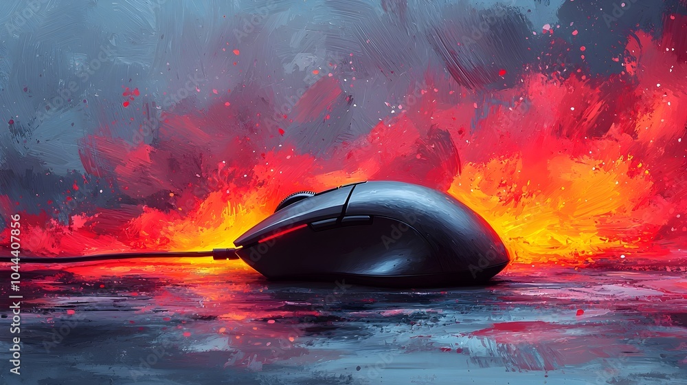 Poster conceptual depicting a computer mouse morphing into a paintbrush symbolizing the of digital technolo