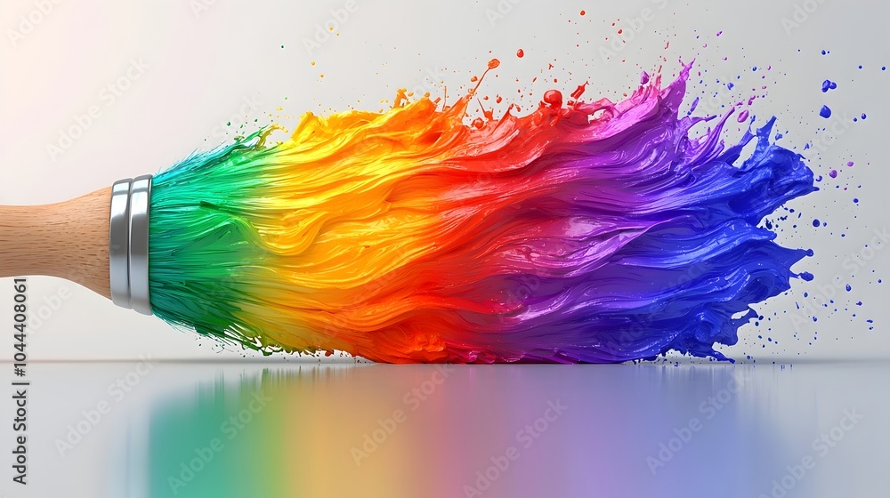Poster paintbrush transforming into a vibrant rainbow symbolizing the power of creativity and expression in