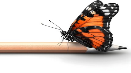 Obraz premium Butterfly Emerging From Pencil Flat Design Representing the Concept of Creative Transformation Growth and Renewal