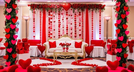 Valentine themed decorations adorning a romantic venue background visually stunning setup creating a festive and loving ambiance for the occasion