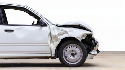 Naklejka premium Side impact Collision in Parking Lot with Dented Door and Damaged Front of Vehicles Involved in the Accident